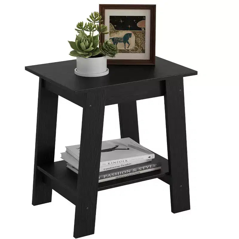 Mesa auxiliar rústica de estilo granja de 2 niveles con estante de almacenamiento, mesa de noche estrecha, mesa decorativa minimalista para sala de estar y dormitorio