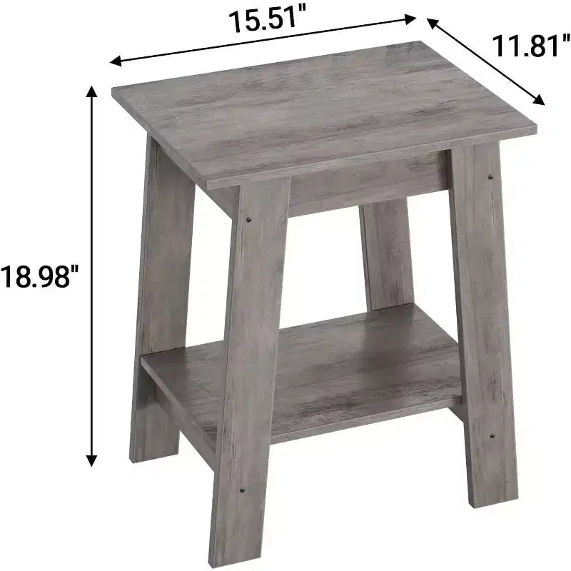 Mesa auxiliar rústica de estilo granja de 2 niveles con estante de almacenamiento, mesa de noche estrecha, mesa decorativa minimalista para sala de estar y dormitorio