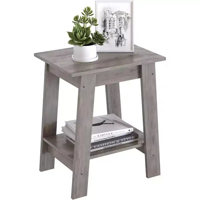 Mesa auxiliar rústica de estilo granja de 2 niveles con estante de almacenamiento, mesa de noche estrecha, mesa decorativa minimalista para sala de estar y dormitorio