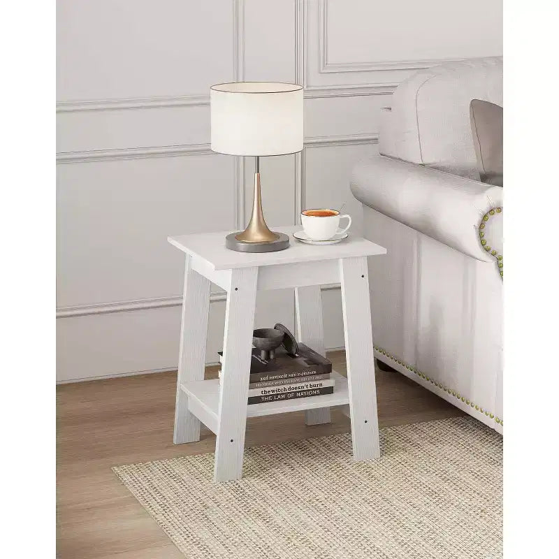 Mesa auxiliar rústica de estilo granja de 2 niveles con estante de almacenamiento, mesa de noche estrecha, mesa decorativa minimalista para sala de estar y dormitorio