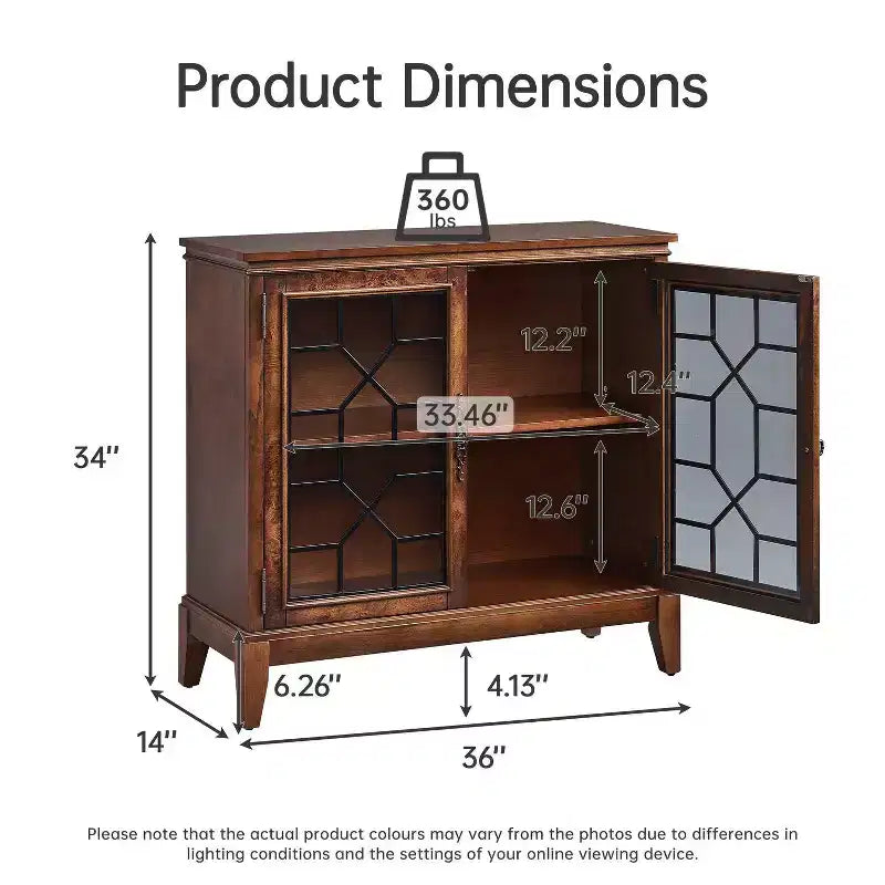 36 Zoll breiter Akzentschrank mit 2 Türen, Aufbewahrungsschrank im Vintage-Stil mit Beinen aus Massivholz