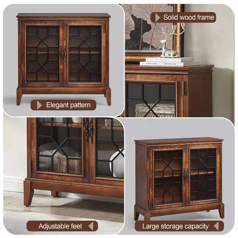 36 Zoll breiter Akzentschrank mit 2 Türen, Aufbewahrungsschrank im Vintage-Stil mit Beinen aus Massivholz