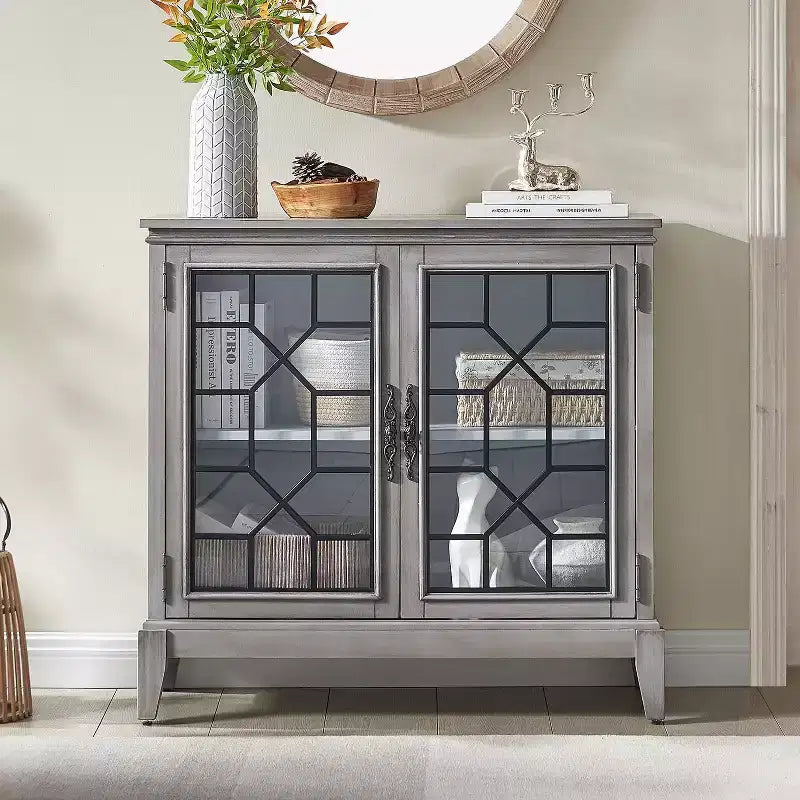 Armario decorativo de 36 pulgadas de ancho con 2 puertas, de estilo vintage y con patas de madera maciza
