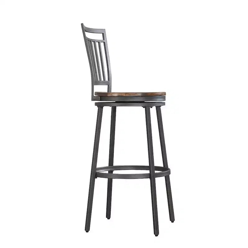 25-Zoll-Drehhocker aus Metall - Schiefergrau - Sitzfläche aus Goldeneiche