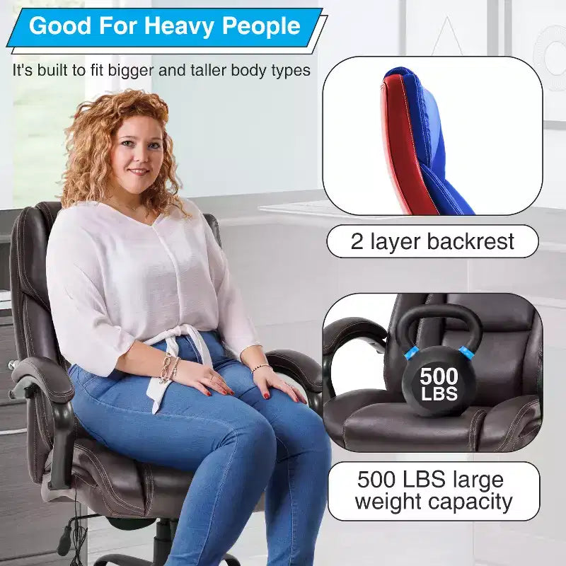 Fauteuil de bureau pour personnes de grande taille, capacité de 500 lbs, fauteuil de direction et chaise d’ordinateur avec soutien lombaire