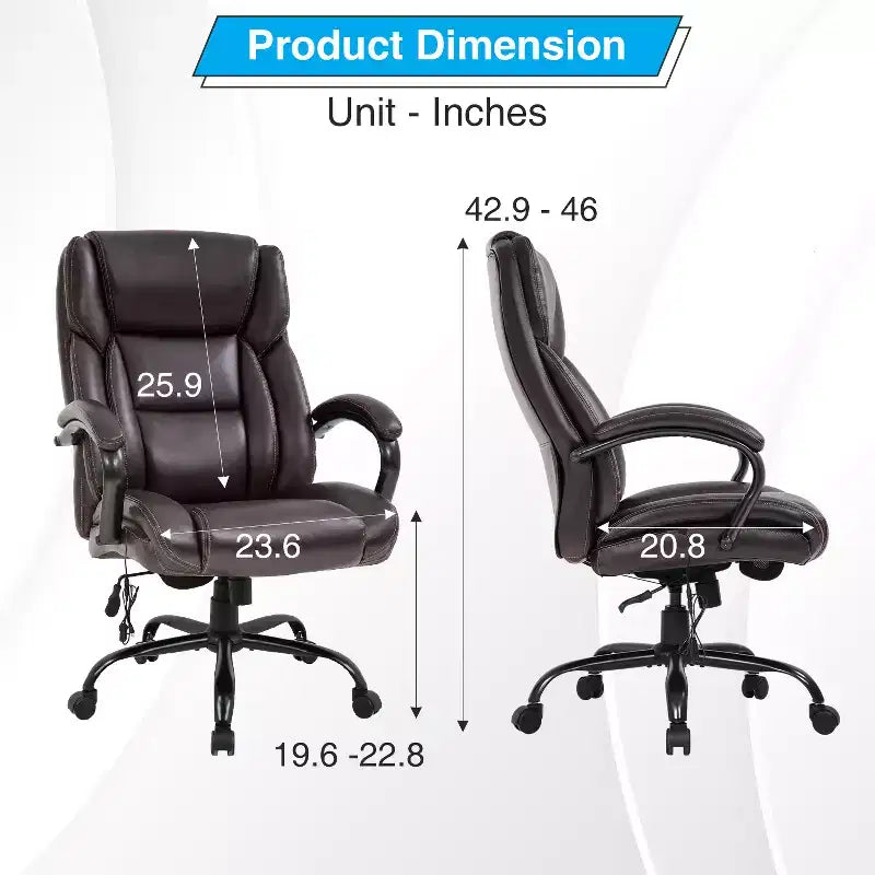 Fauteuil de bureau pour personnes de grande taille, capacité de 500 lbs, fauteuil de direction et chaise d’ordinateur avec soutien lombaire