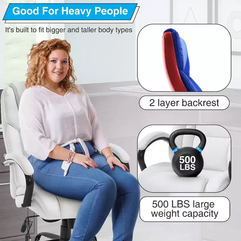 Fauteuil de bureau pour personnes de grande taille, capacité de 500 lbs, fauteuil de direction et chaise d’ordinateur avec soutien lombaire