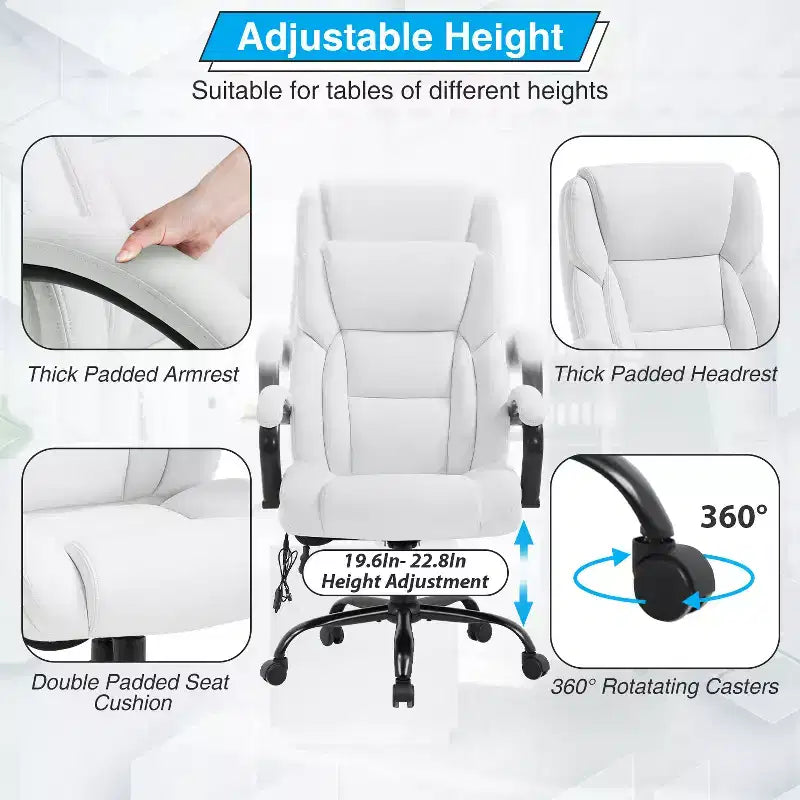 Fauteuil de bureau pour personnes de grande taille, capacité de 500 lbs, fauteuil de direction et chaise d’ordinateur avec soutien lombaire
