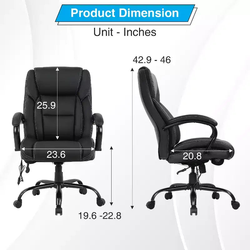 Fauteuil de bureau pour personnes de grande taille, capacité de 500 lbs, fauteuil de direction et chaise d’ordinateur avec soutien lombaire