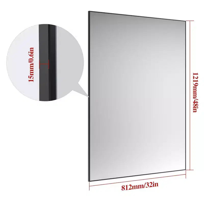 Modernes Badezimmerspiegel mit schwarzem Rahmen, 48x32: übergroß, aus Aluminium, zur Wandmontage, vertikal/horizontal