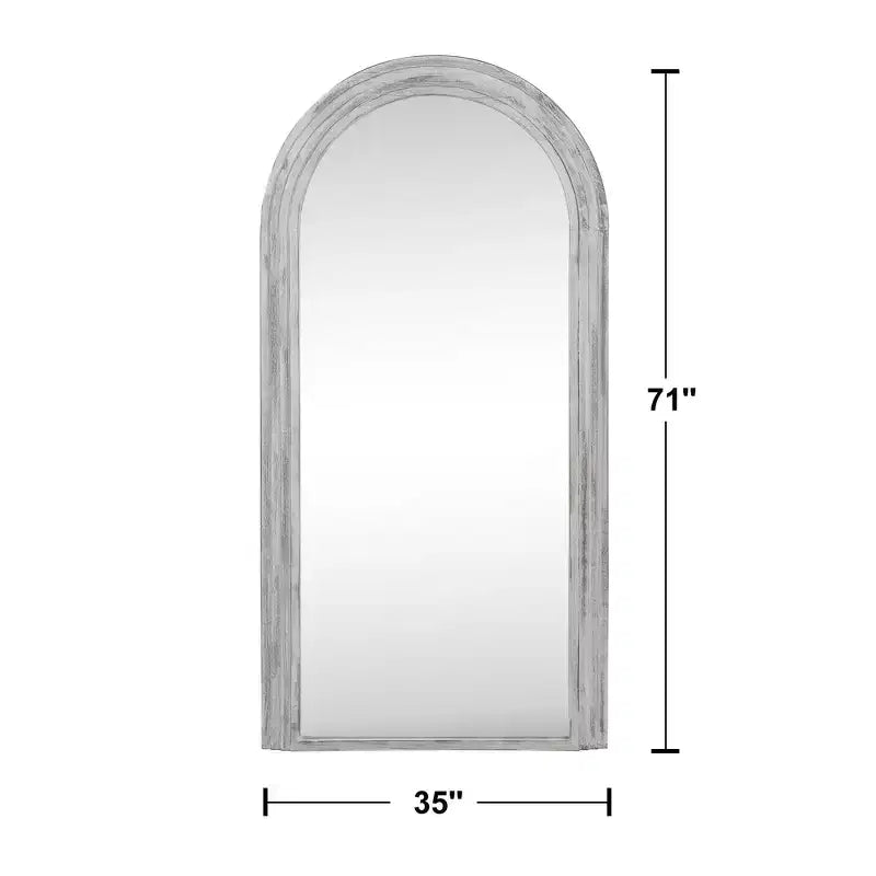 Espejo de cuerpo entero de madera maciza estilo escalera, acabado blanqueado, 180x90x4cm