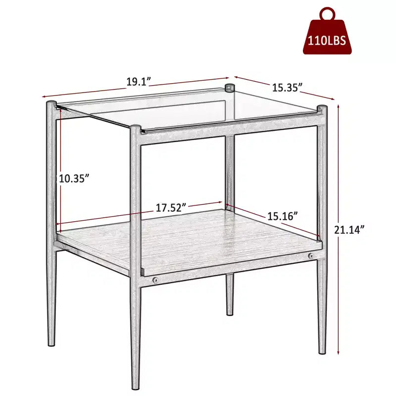 Set aus 2 rechteckigen Beistelltischen mit Tischplatte aus gehärtetem Glas, für das Wohnzimmer, braunes Glas