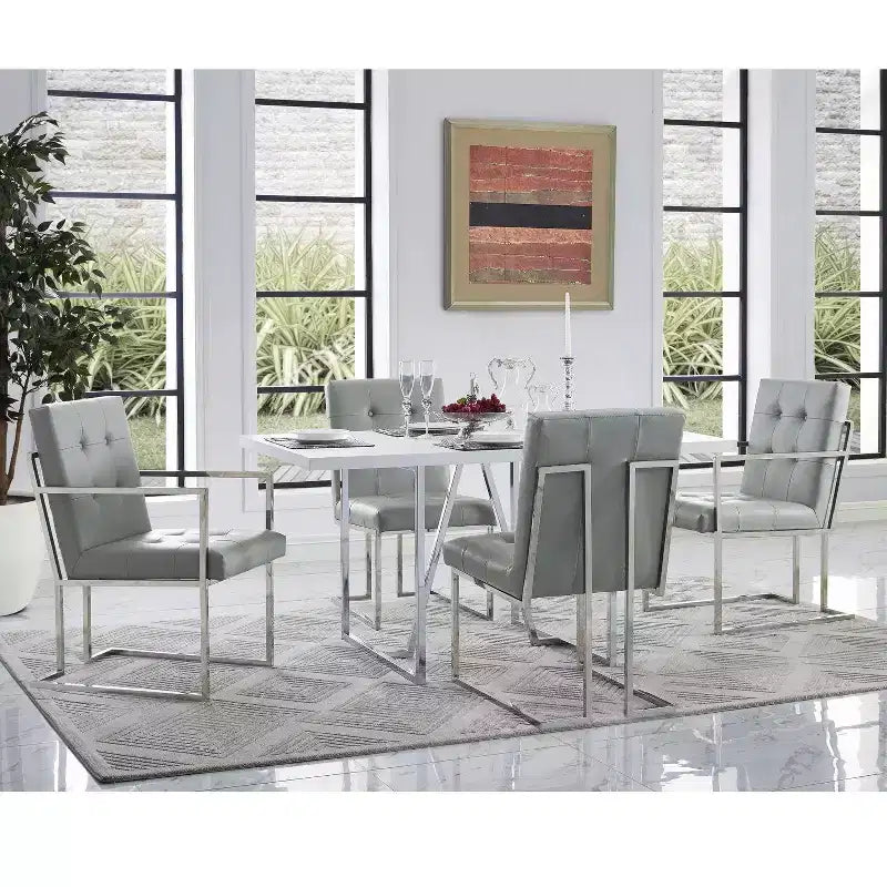 Silla de comedor sin brazos con estructura de acero inoxidable (juego de 2)
