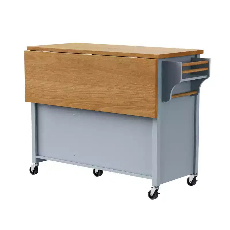 Isla de cocina de 52 con extensión abatible, estantes integrados, cajones y repisa ajustable, isla de cocina con ruedas