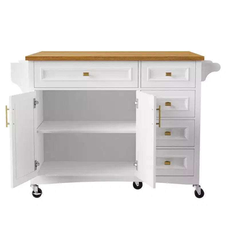 Isla de cocina de 52 con extensión abatible, estantes integrados, cajones y repisa ajustable, isla de cocina con ruedas