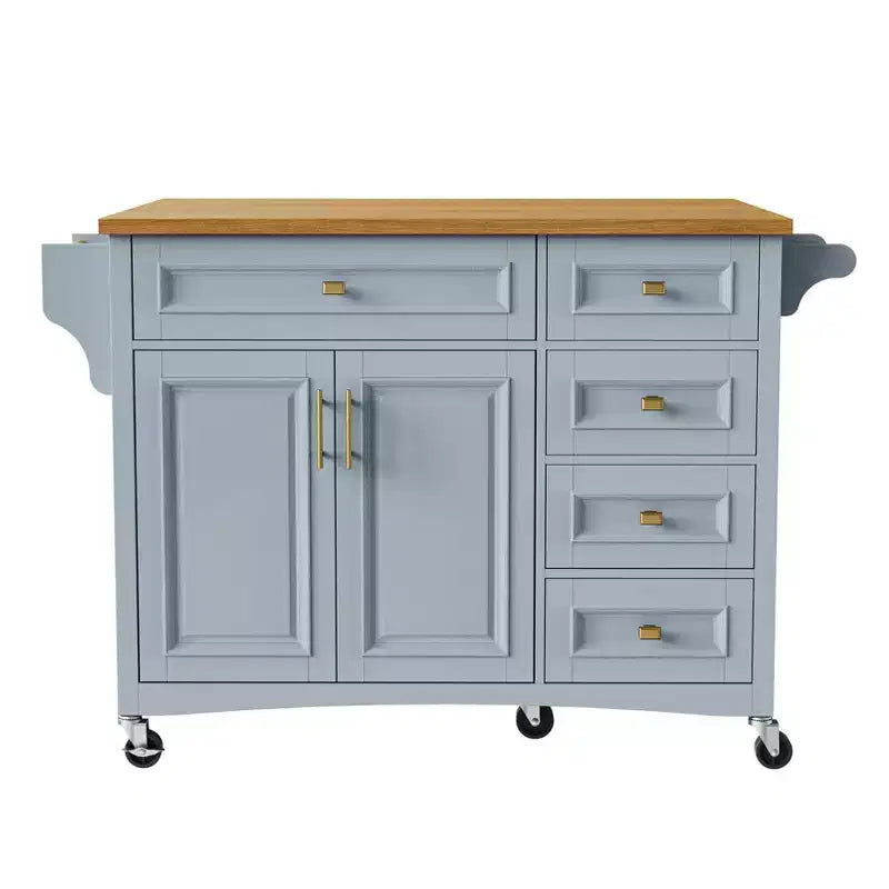 Isla de cocina de 52 con extensión abatible, estantes integrados, cajones y repisa ajustable, isla de cocina con ruedas
