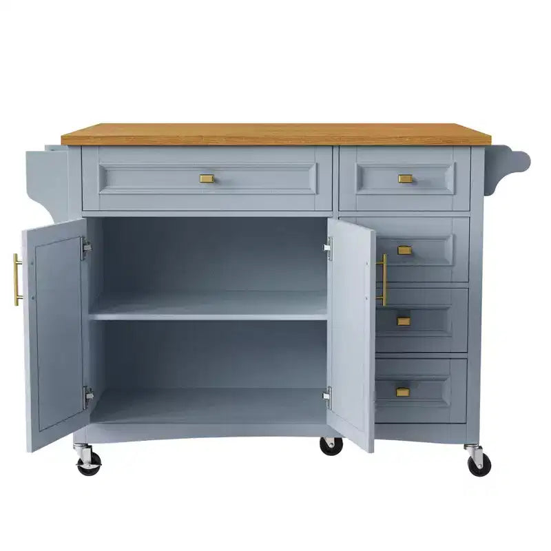 Isla de cocina de 52 con extensión abatible, estantes integrados, cajones y repisa ajustable, isla de cocina con ruedas