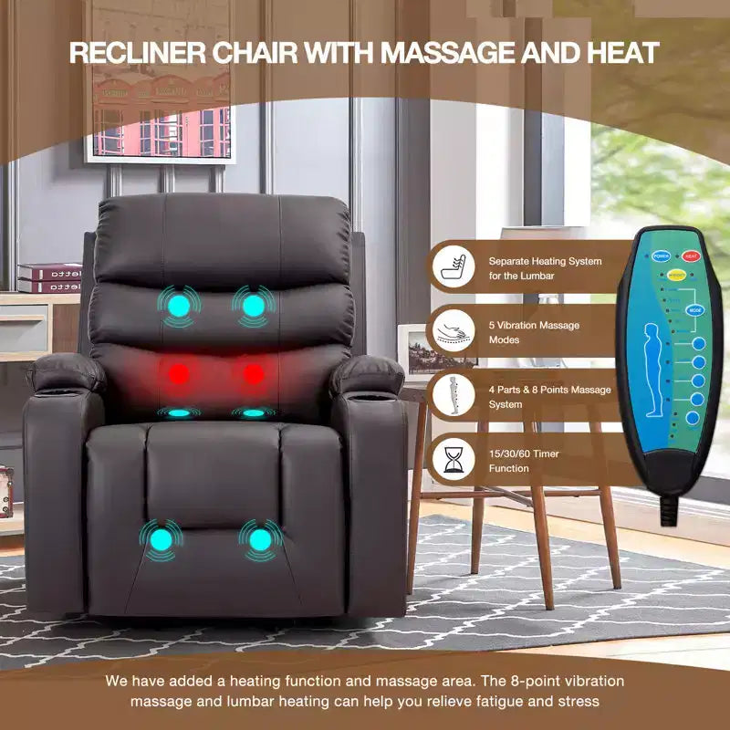 Relaxsessel mit Massage- und Wärmefunktion für Senioren, mit 2 Getränkehaltern