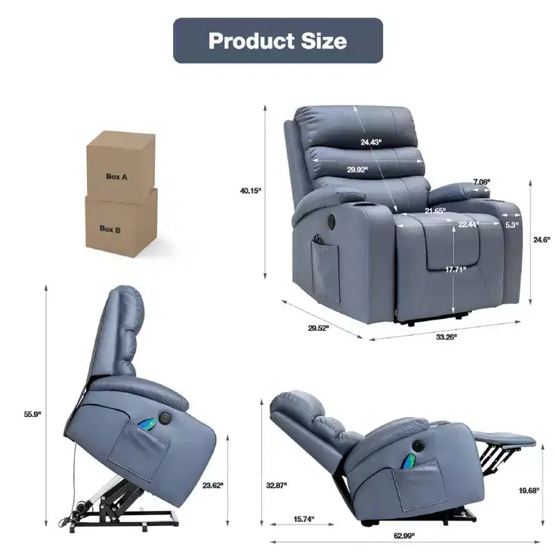 Relaxsessel mit Massage- und Wärmefunktion für Senioren, mit 2 Getränkehaltern
