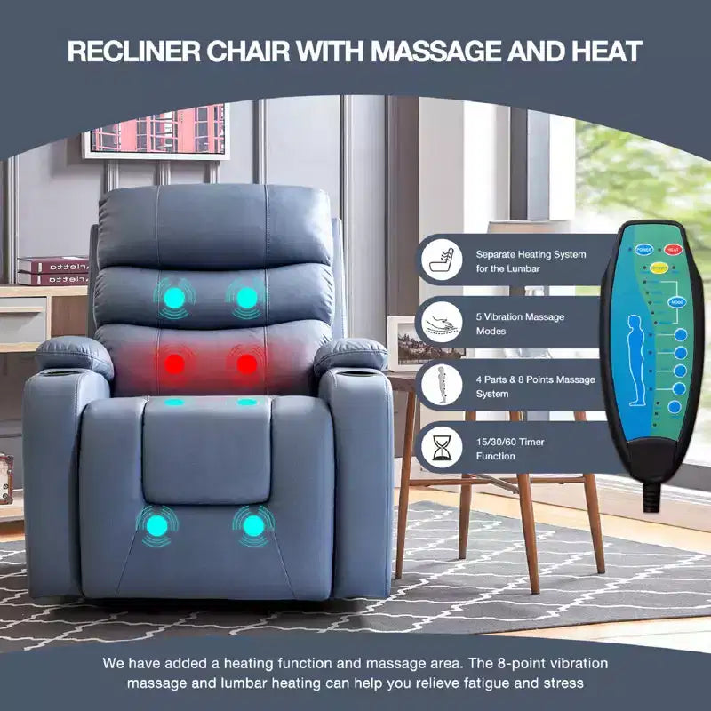 Relaxsessel mit Massage- und Wärmefunktion für Senioren, mit 2 Getränkehaltern
