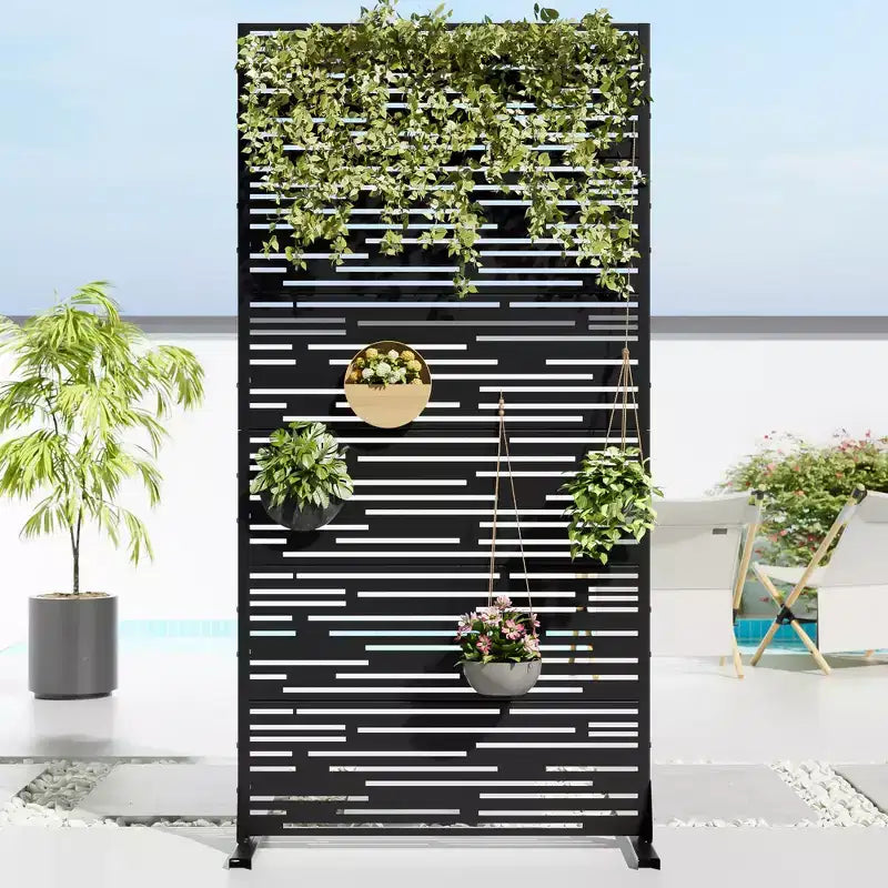 Pflanzkasten aus schwarzem Metall, 72 H35W, mit Rankgitter als Sichtschutz für Caféterrasse, Garten und Balkone