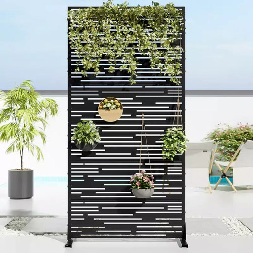 Jardinera de metal negro de 72 H35W con enrejado y pantalla de privacidad para patios, jardines y balcones