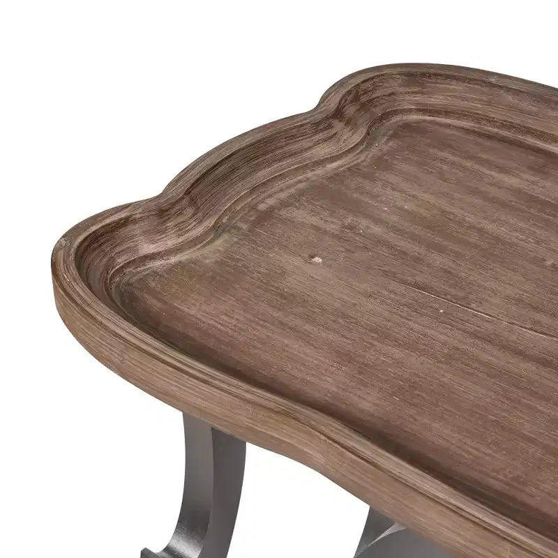 Mesa de centro auxiliar de estilo antiguo para sala de estar, patas negras y acabado natural, grande