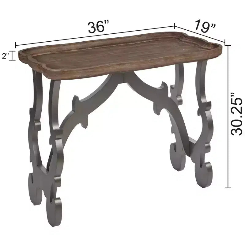 Couchtisch im antiken Stil, Beistelltisch fürs Wohnzimmer, schwarze Beine und natürliche Oberfläche, groß