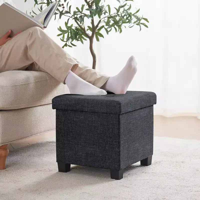 Quadratischer Wäschehocker aus Leinen, 15 Inch, mit Beinen