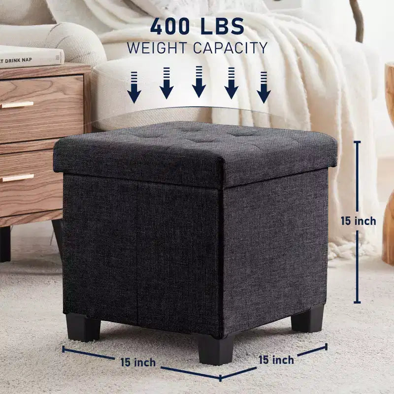 Quadratischer Wäschehocker aus Leinen, 15 Inch, mit Beinen