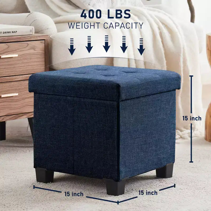 Quadratischer Wäschehocker aus Leinen, 15 Inch, mit Beinen