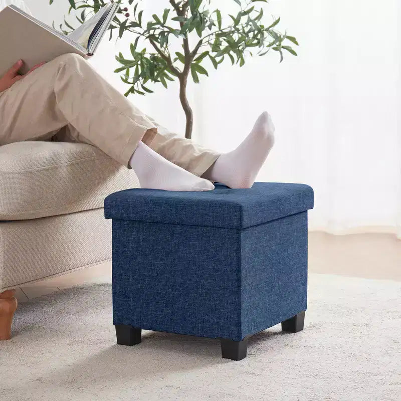 Quadratischer Wäschehocker aus Leinen, 15 Inch, mit Beinen