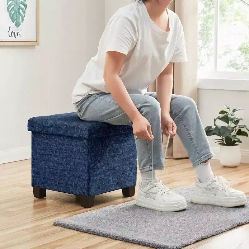 Quadratischer Wäschehocker aus Leinen, 15 Inch, mit Beinen