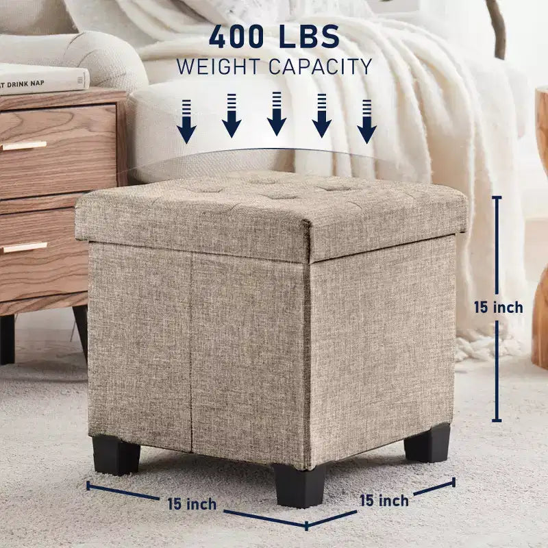 Quadratischer Wäschehocker aus Leinen, 15 Inch, mit Beinen