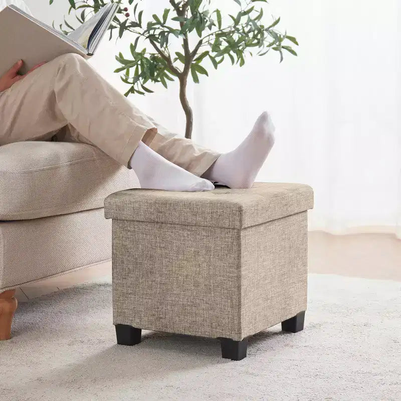 Quadratischer Wäschehocker aus Leinen, 15 Inch, mit Beinen