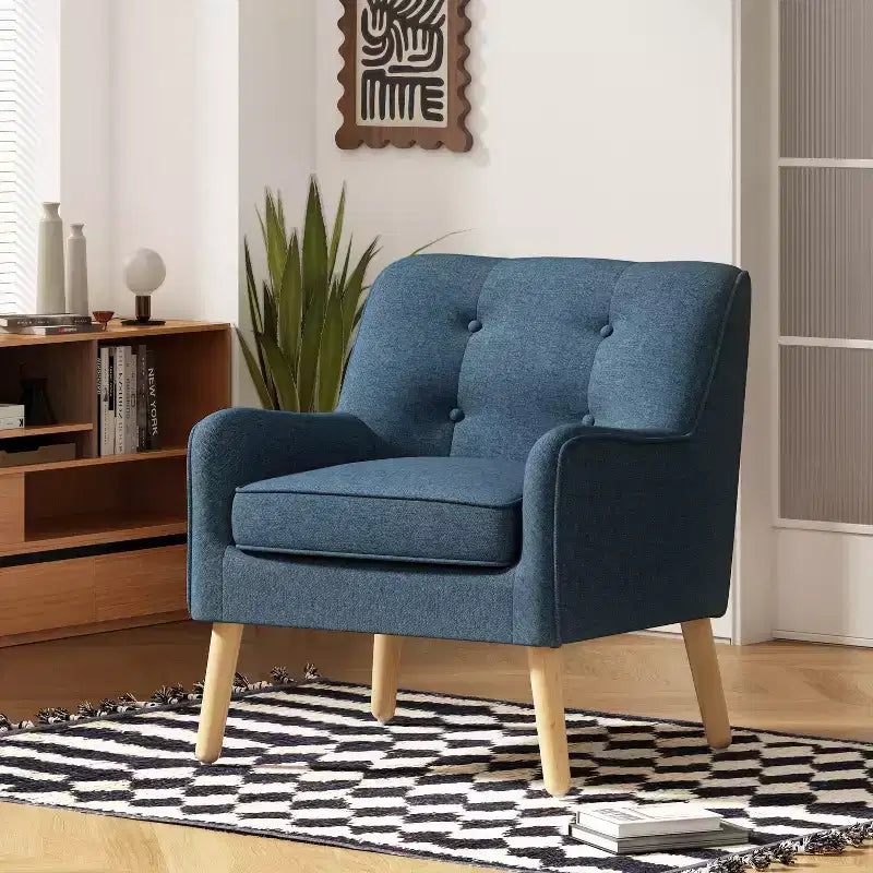 Akzentstuhl im Mid-Century-Modern-Stil mit Knopfheftung und Polsterung