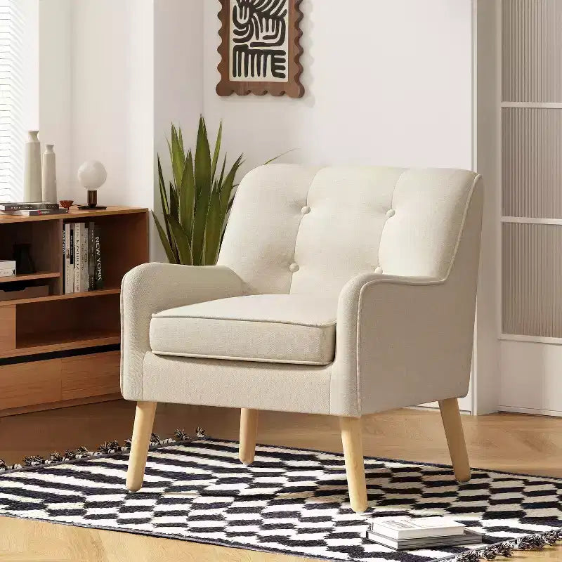 Akzentstuhl im Mid-Century-Modern-Stil mit Knopfheftung und Polsterung