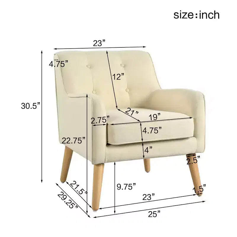 Akzentstuhl im Mid-Century-Modern-Stil mit Knopfheftung und Polsterung