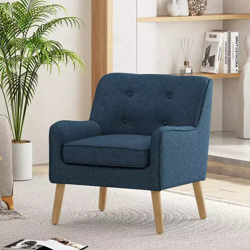 Akzentstuhl im Mid-Century-Modern-Stil mit Knopfheftung und Polsterung