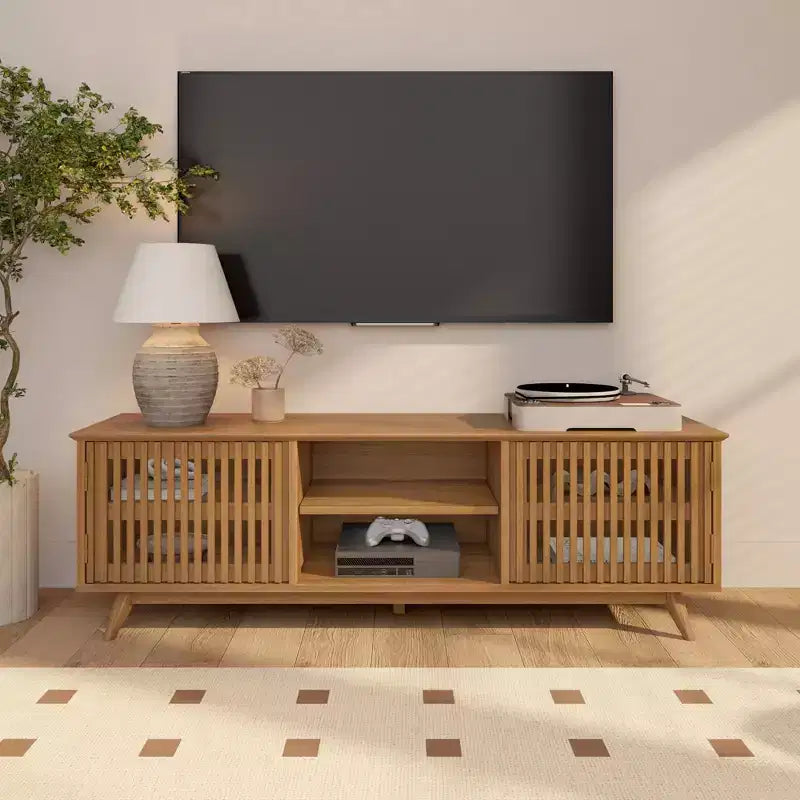 TV-Schrank aus Massivholz im Mid-Century-Modern-Stil, 59, mit 2 Türen