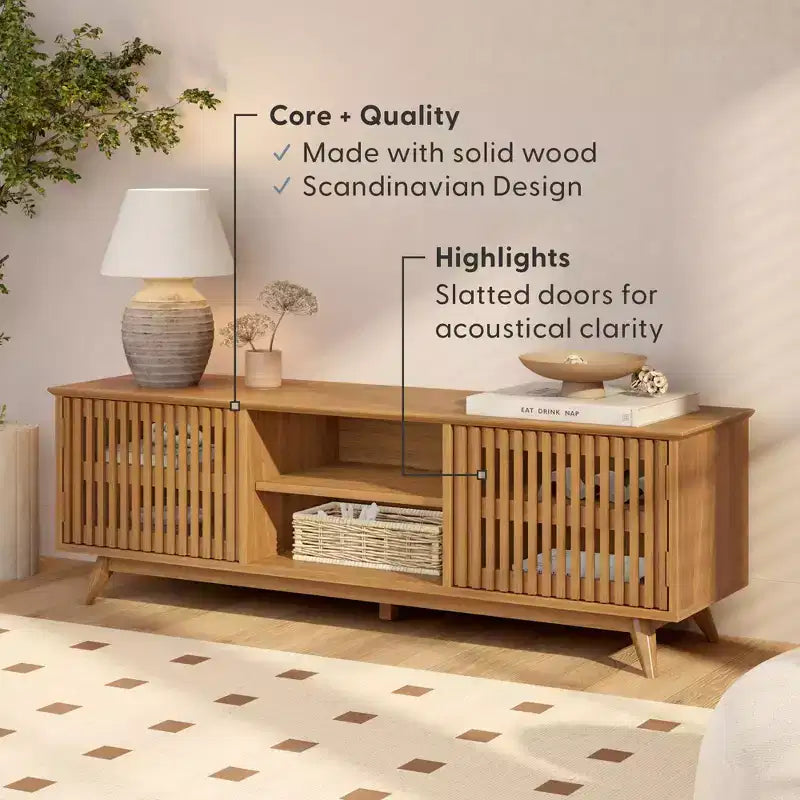TV-Schrank aus Massivholz im Mid-Century-Modern-Stil, 59, mit 2 Türen