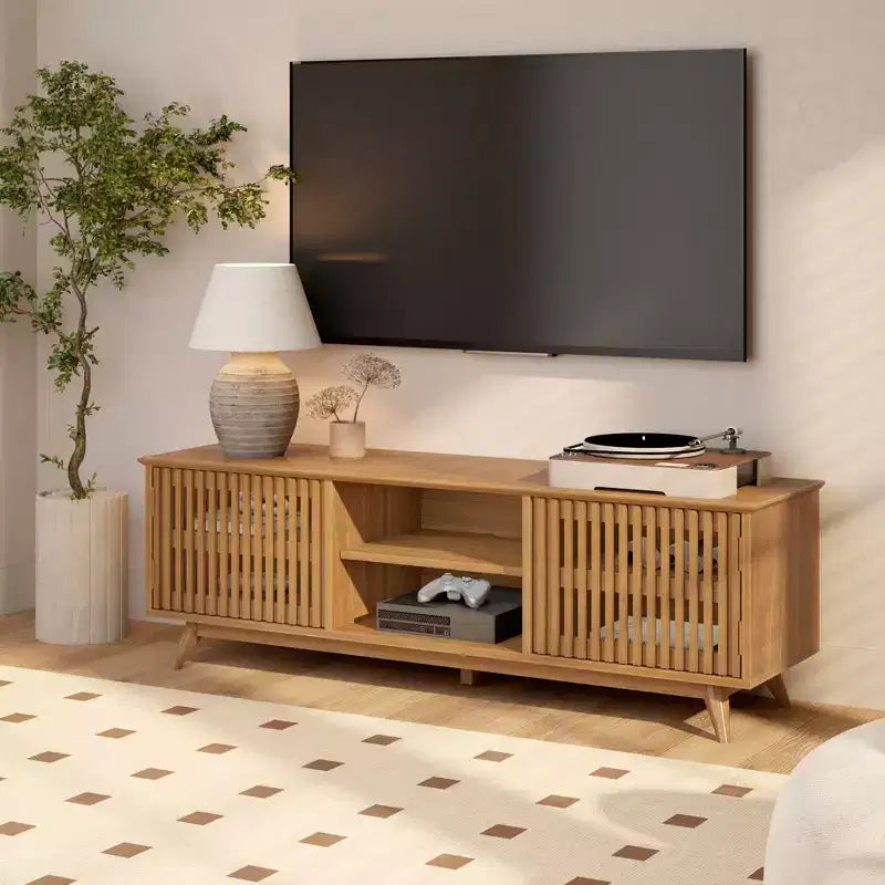 TV-Schrank aus Massivholz im Mid-Century-Modern-Stil, 59, mit 2 Türen