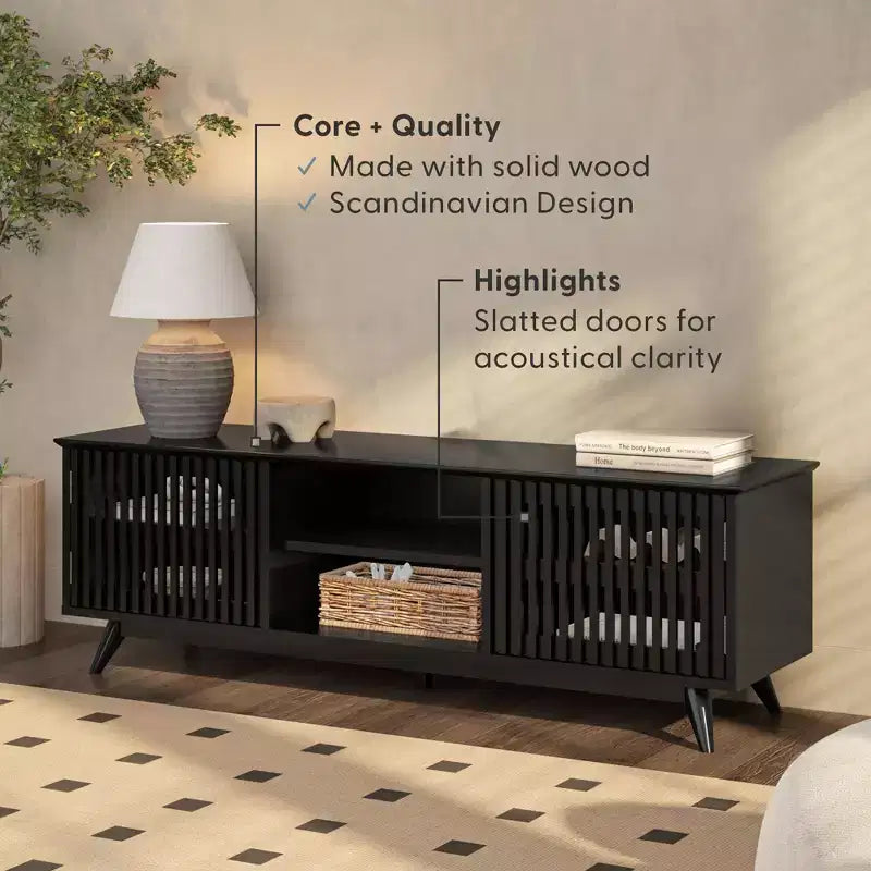 Mueble para TV de madera maciza de estilo moderno de mediados de siglo, de 59, con 2 puertas