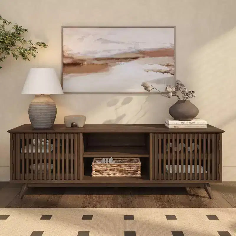 TV-Schrank aus Massivholz im Mid-Century-Modern-Stil, 59, mit 2 Türen