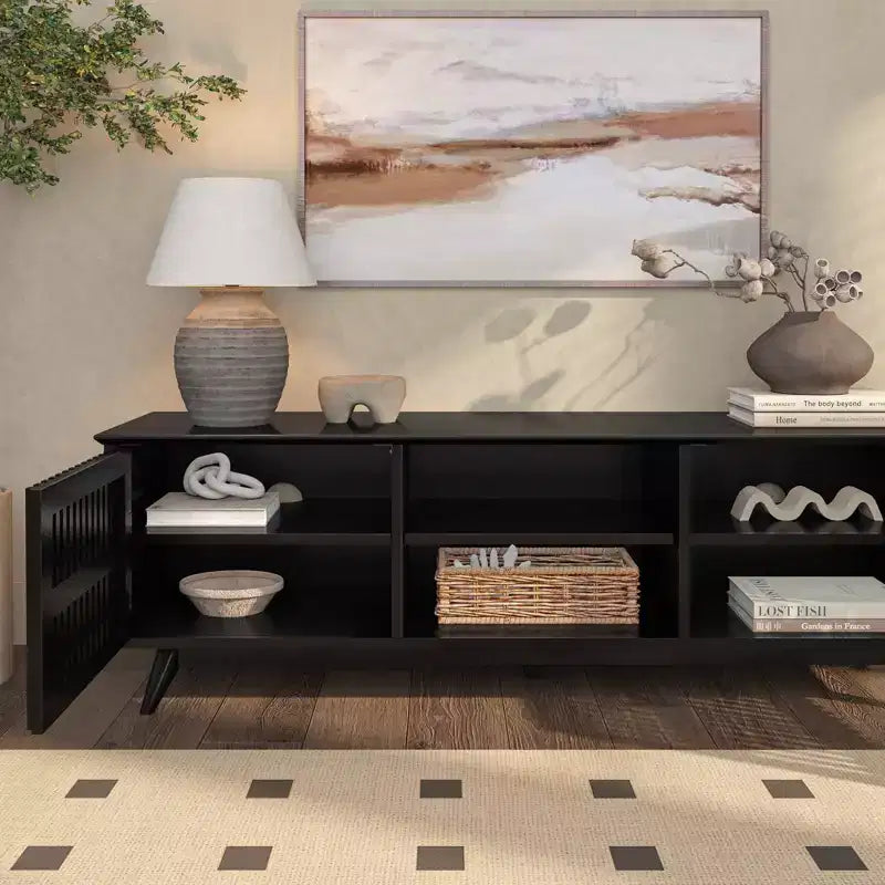 Mueble para TV de madera maciza de estilo moderno de mediados de siglo, de 59, con 2 puertas