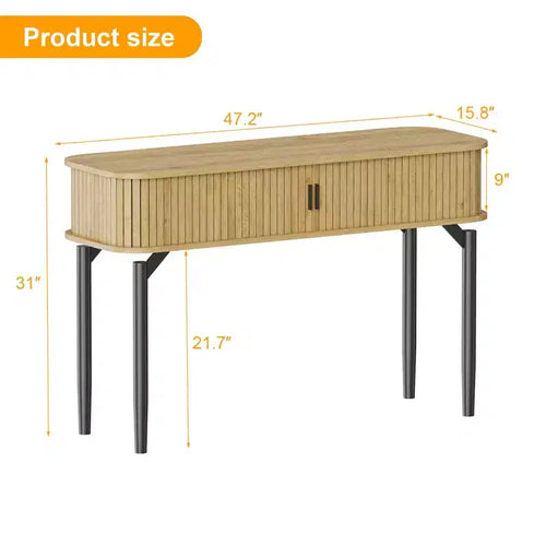 Mesa consola estriada de 47 con cajones, mesas estrechas para recibidor con almacenamiento y estantes