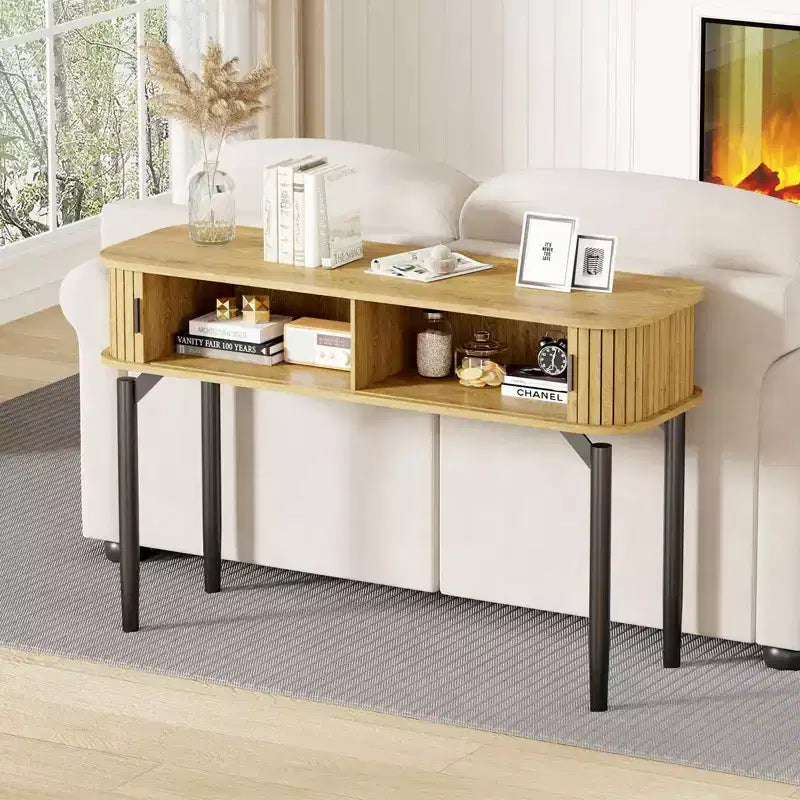Console cannelée de 47 avec tiroirs, tables d’entrée étroites avec rangement et étagères