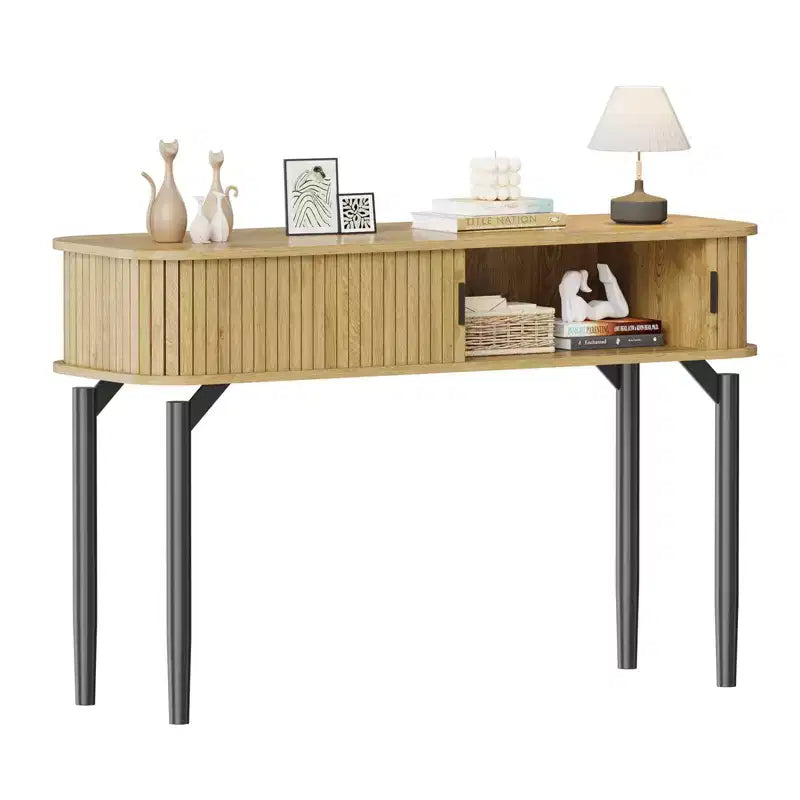 Console cannelée de 47 avec tiroirs, tables d’entrée étroites avec rangement et étagères