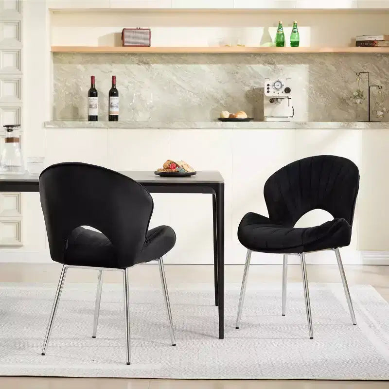 Juego de 2 sillas de comedor modernas tapizadas con respaldo curvo y patas de metal, sin brazos, para comedor o cocina