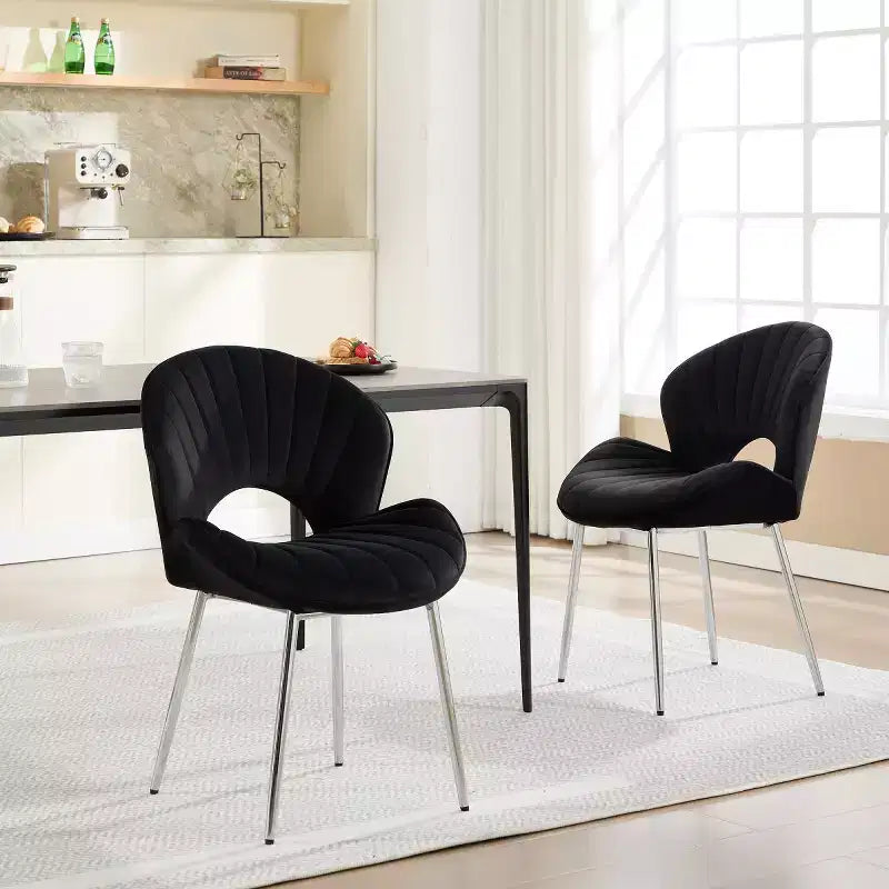 Juego de 2 sillas de comedor modernas tapizadas con respaldo curvo y patas de metal, sin brazos, para comedor o cocina